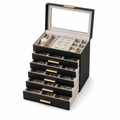 Coffret à bijoux 6 niveaux, effet cuir noir et poignées dorées - vue 1