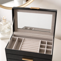 Coffret à bijoux 6 niveaux, effet cuir noir et poignées dorées - vue 4