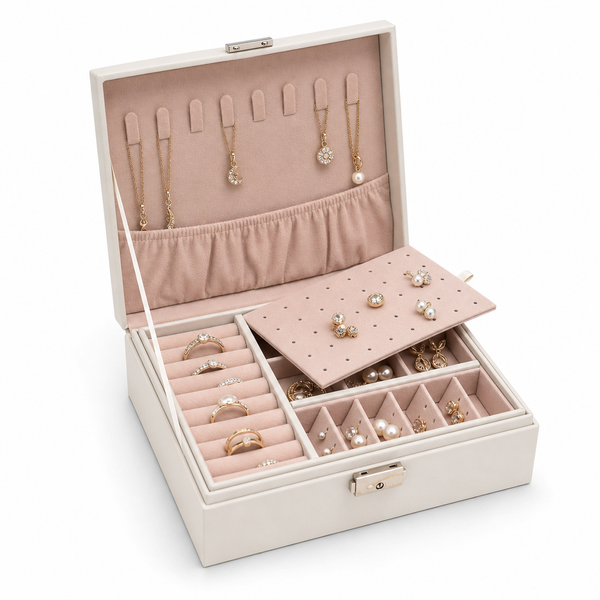 Coffret à bijoux compact avec serrure, effet cuir et intérieur velours