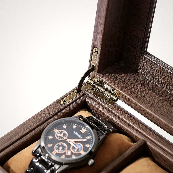Coffret carré à montres en bois, 6 emplacements style horloger