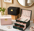 Coffret malle à bijoux, couvercle bombé, poignée et serrure dorée - vue 3