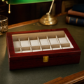 Coffret à montres en bois couleur acajou, 12 emplacements, vitrine et fermoir doré - vue 6