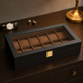 Coffret à montres en bois couleur noir , intérieur camel, fermoir doré , 12 emplacements - vue 3